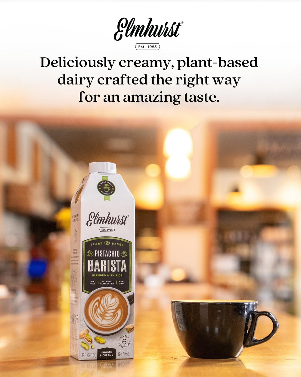 Elmhurst pistachio en batido vegetal aportando cremosidad y sabor natural
