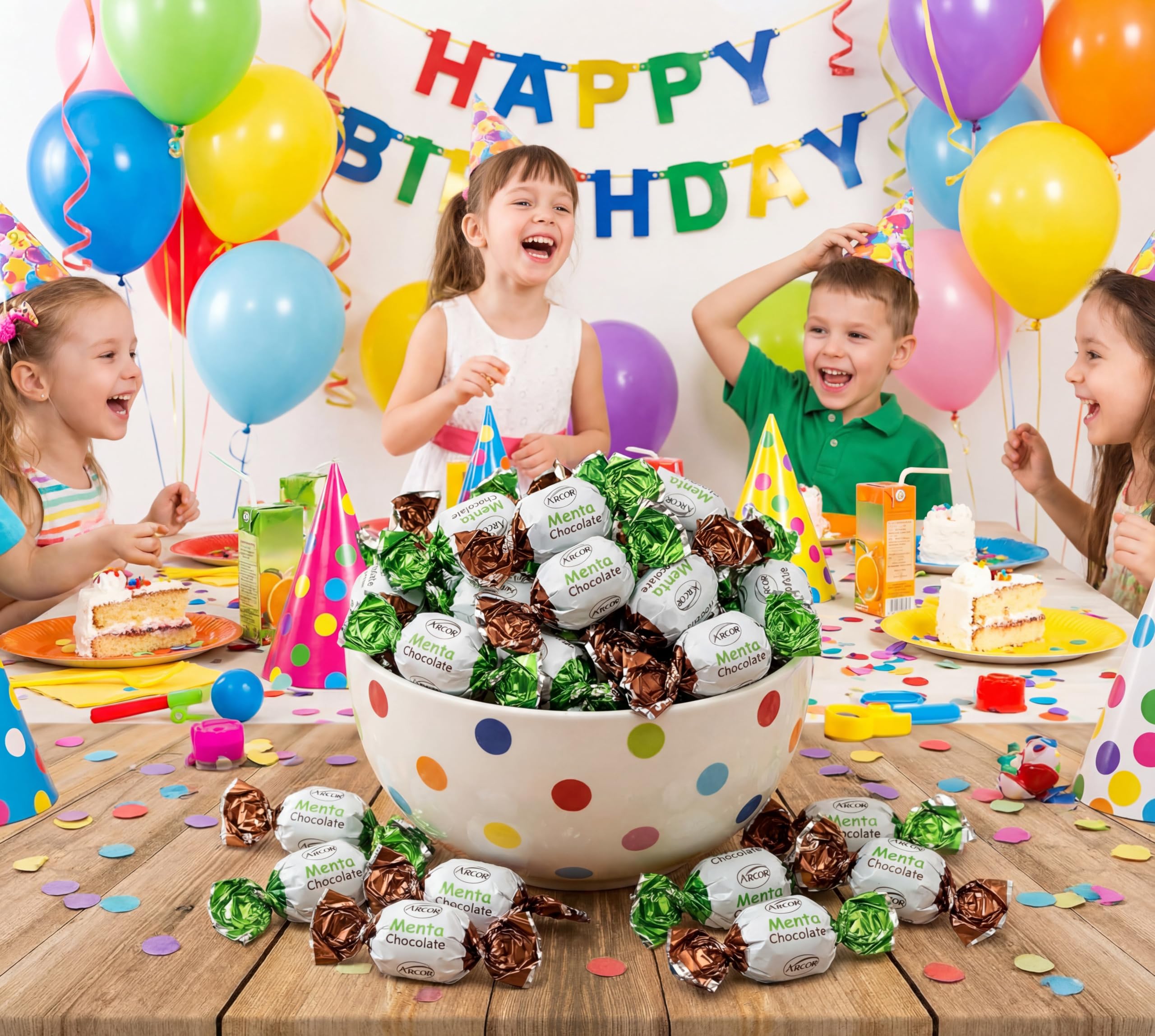 EMPORIUM CANDY mesa de fiesta con caramelos distribuidos en bolsitas, aspecto festivo y servicio fácil