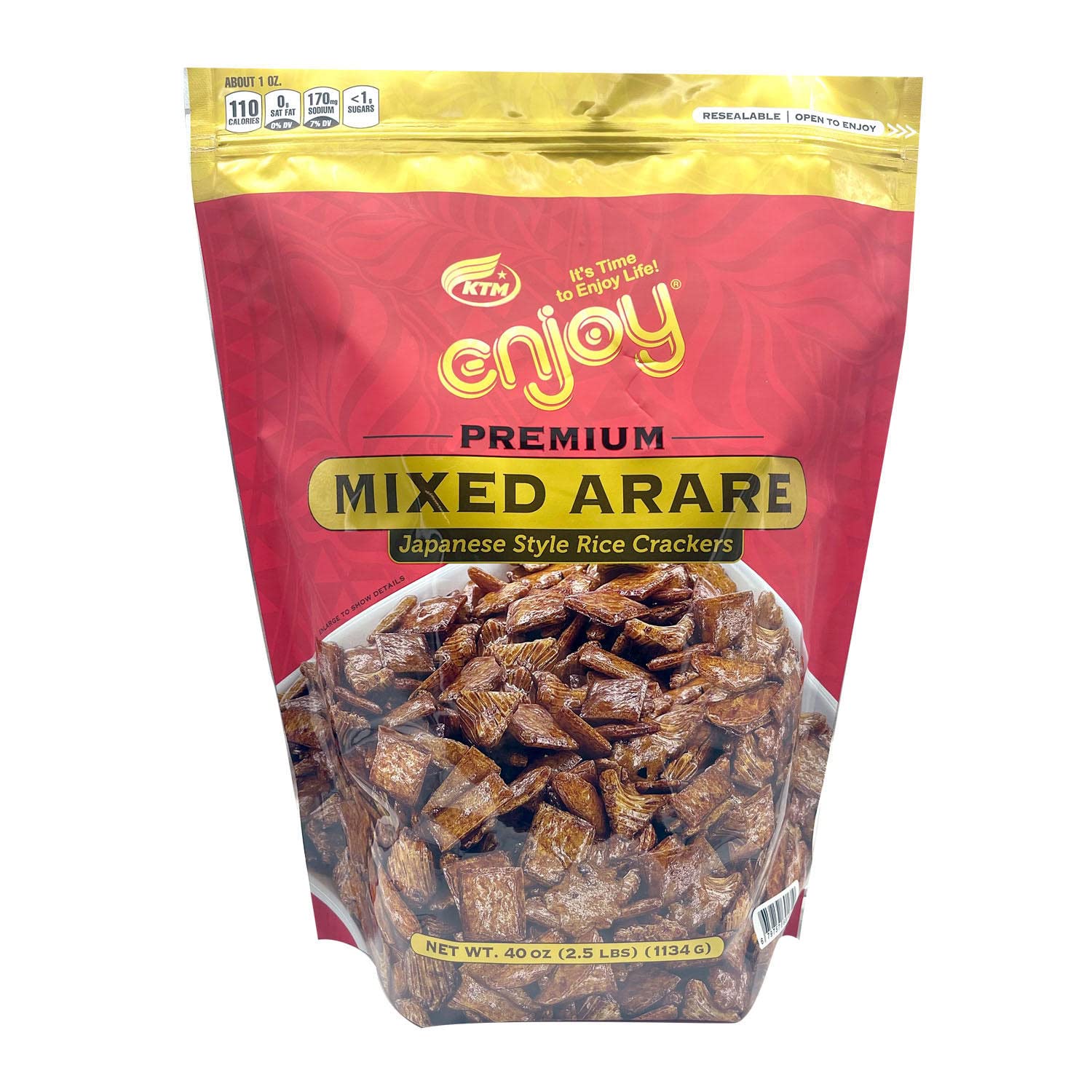 Enjoy envase frontal de 40 oz con mezcla de arare shoyu listo para compartir