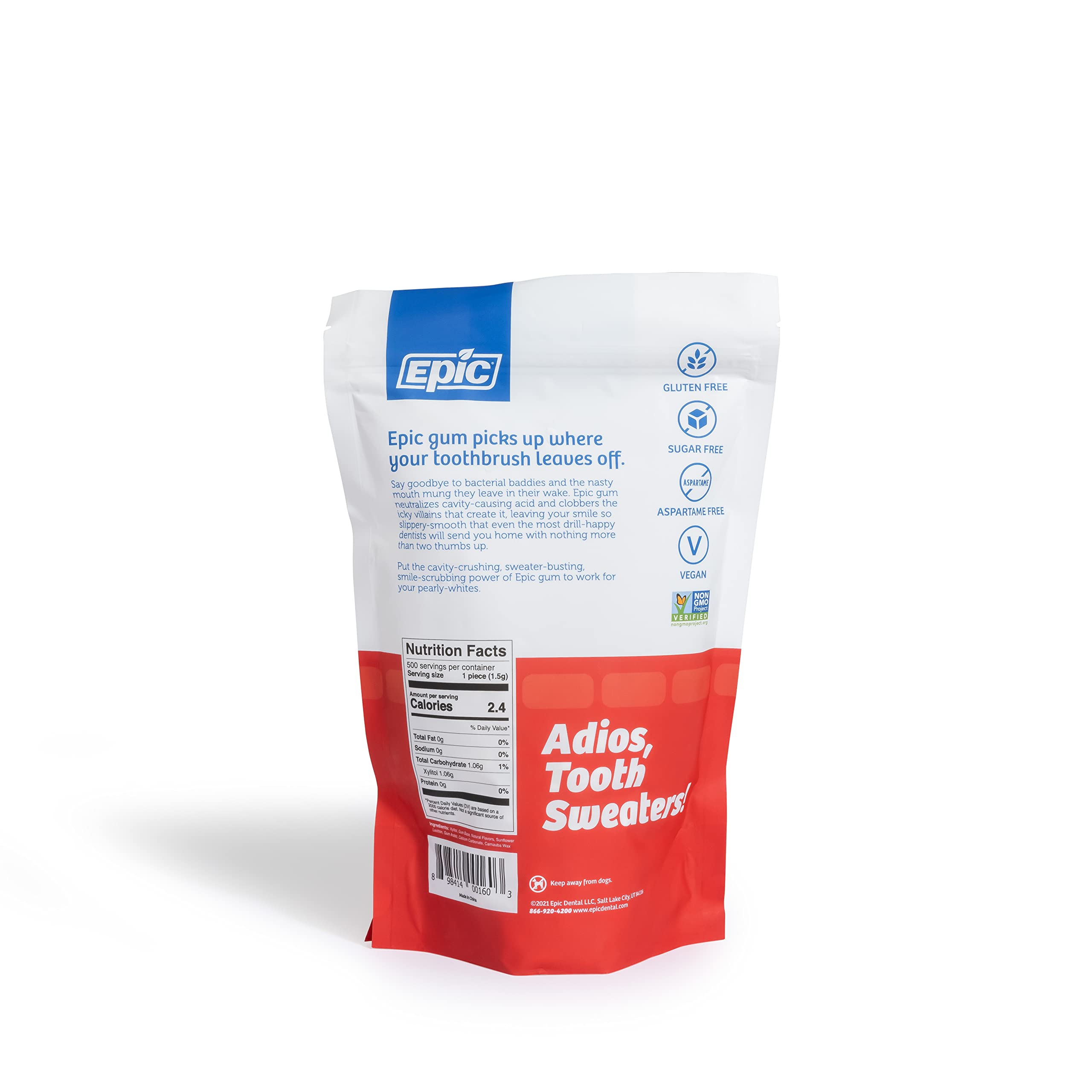 Epic chicles canela ingredientes con xilitol resaltado para salud bucal