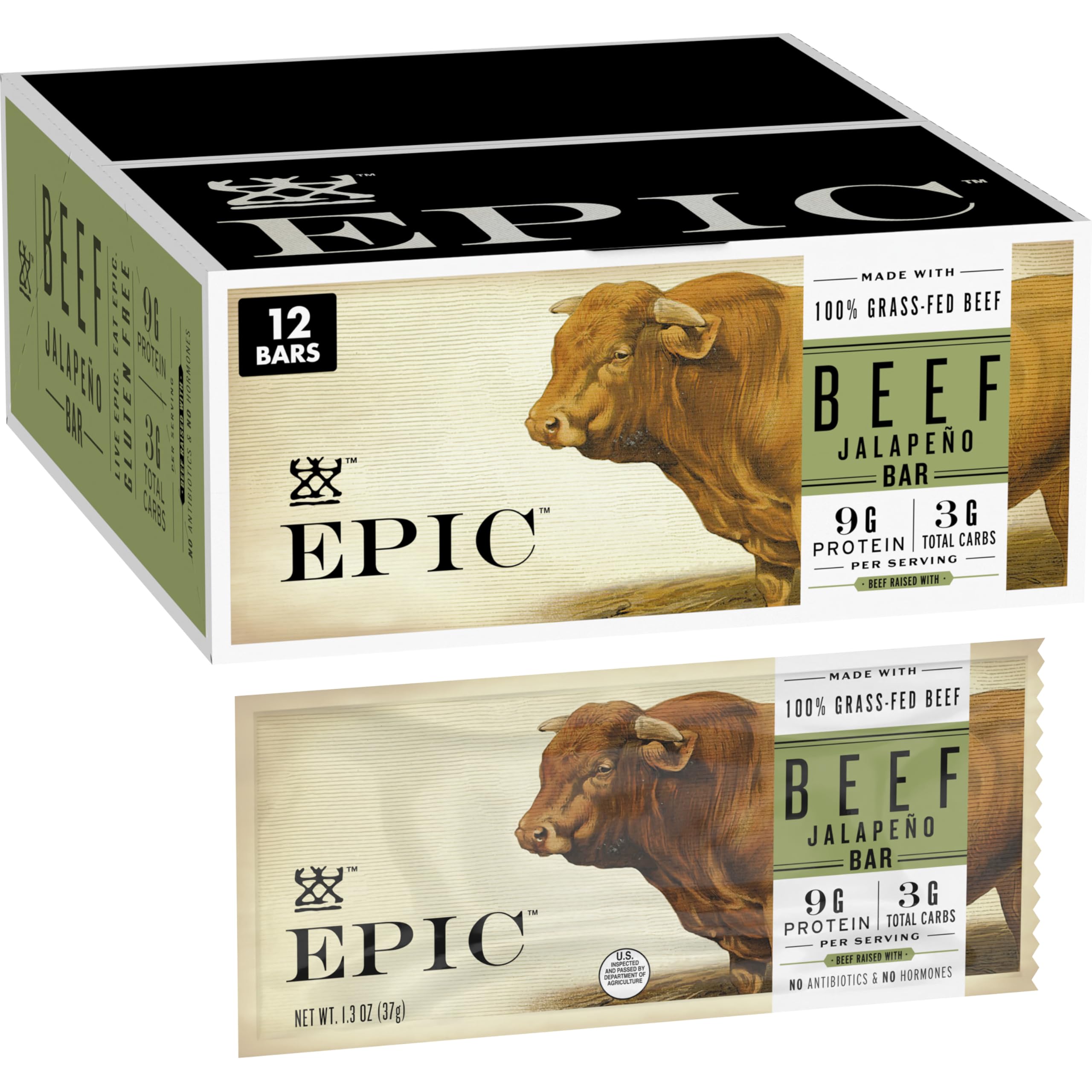 Epic paquete frontal mostrando 12 barritas, conveniente para almacenar