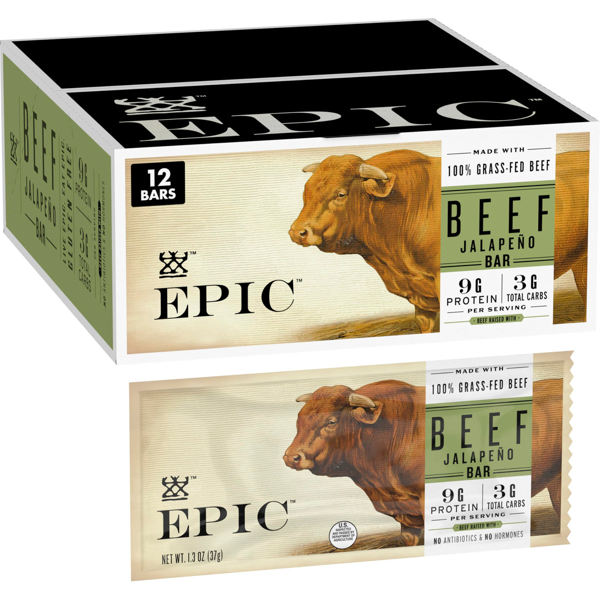 Epic paquete frontal mostrando 12 barritas, conveniente para almacenar