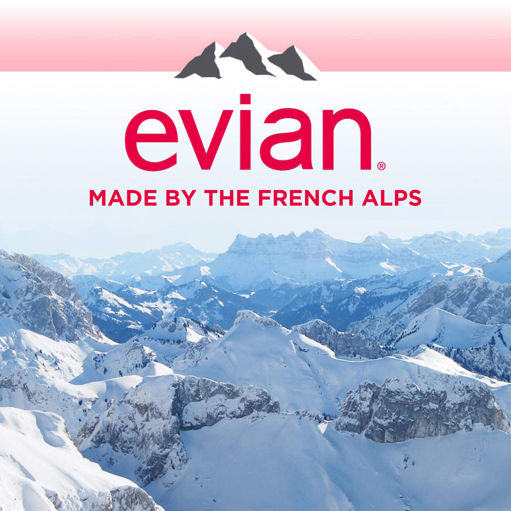 evian gotas sobre fondo claro resaltando textura y pureza del agua
