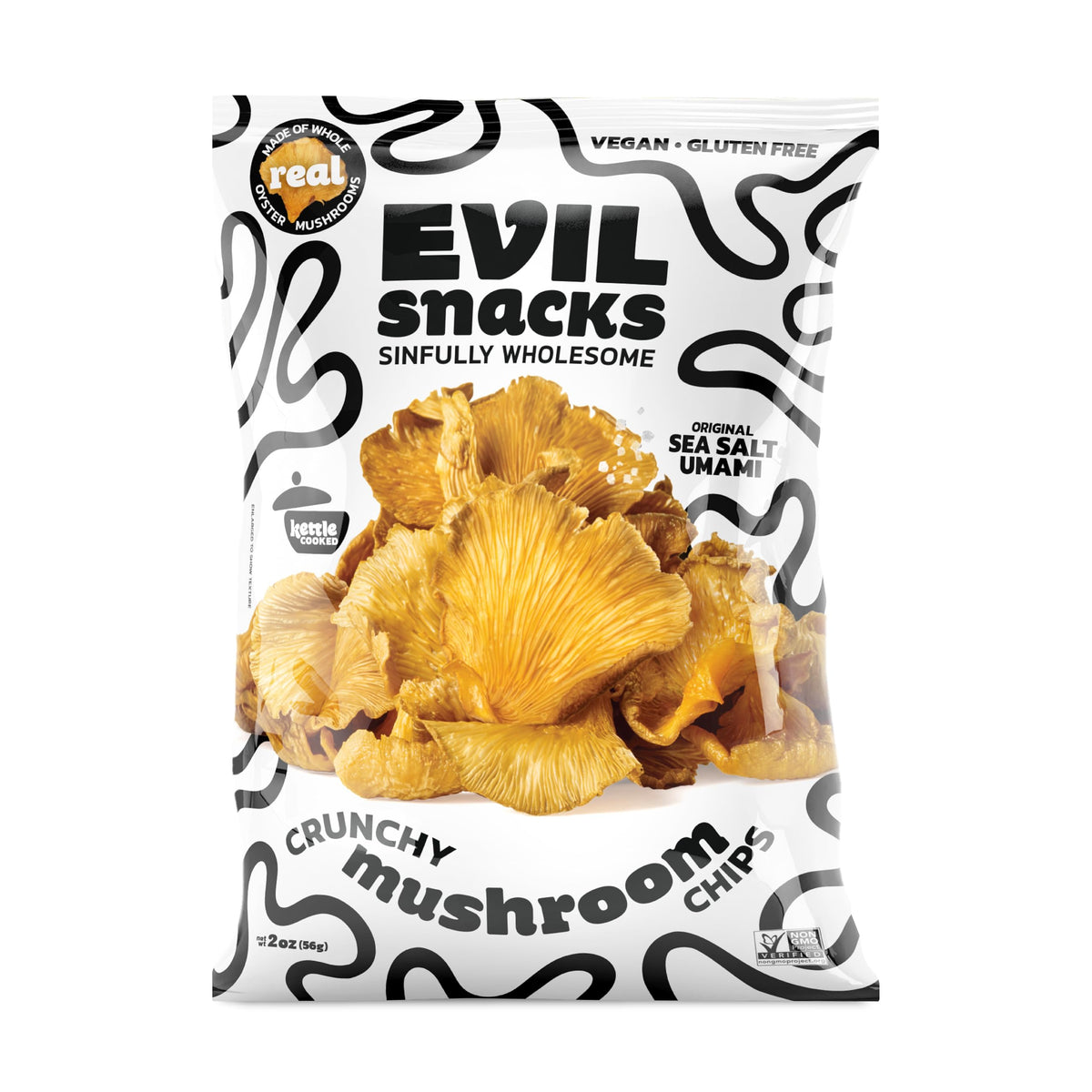 EVIL SNACKS paquete frontal mostrando diseño y tamaño práctico