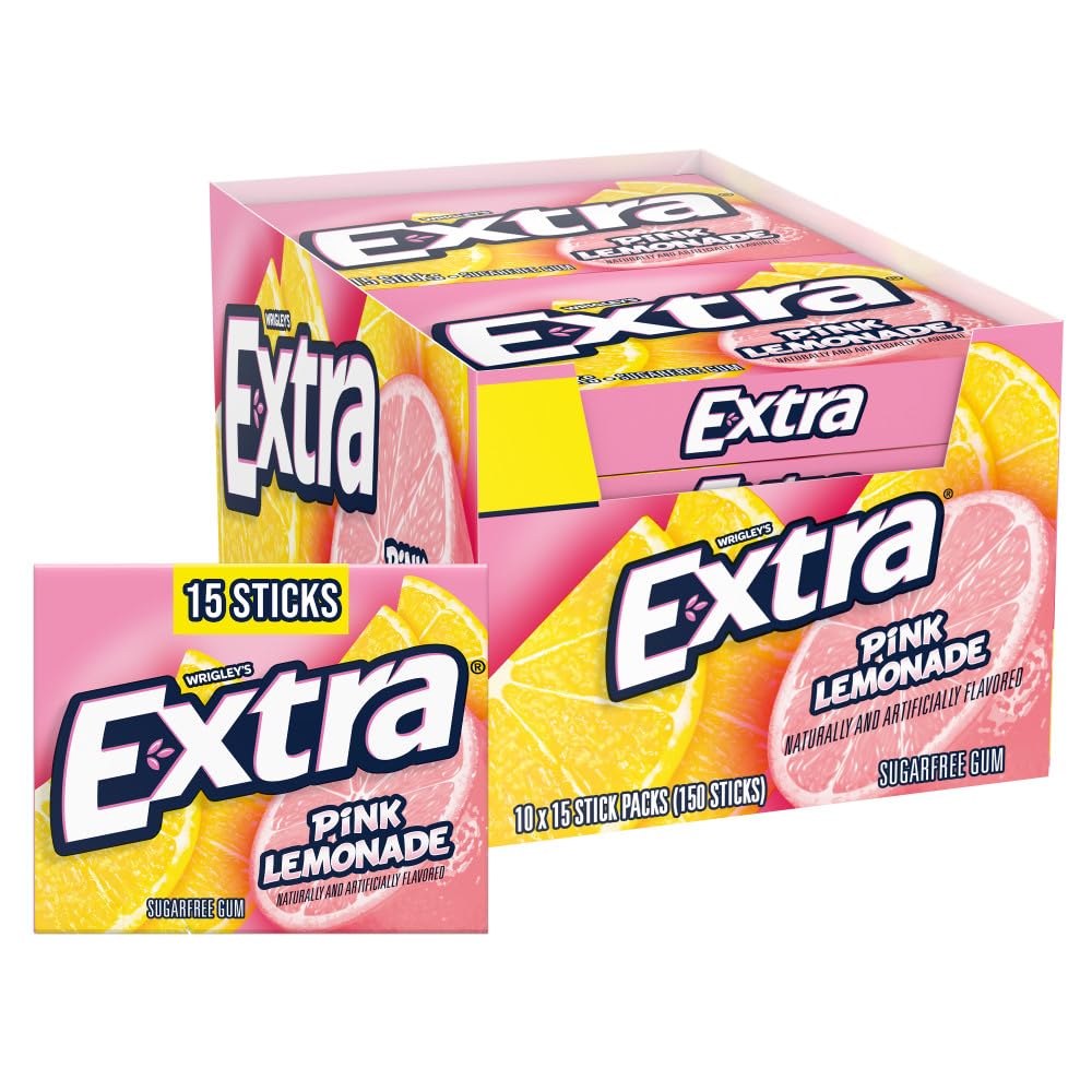 WRIGLEY'S EXTRA pack frontal con 10 envases rosa, muestra práctica y ahorro