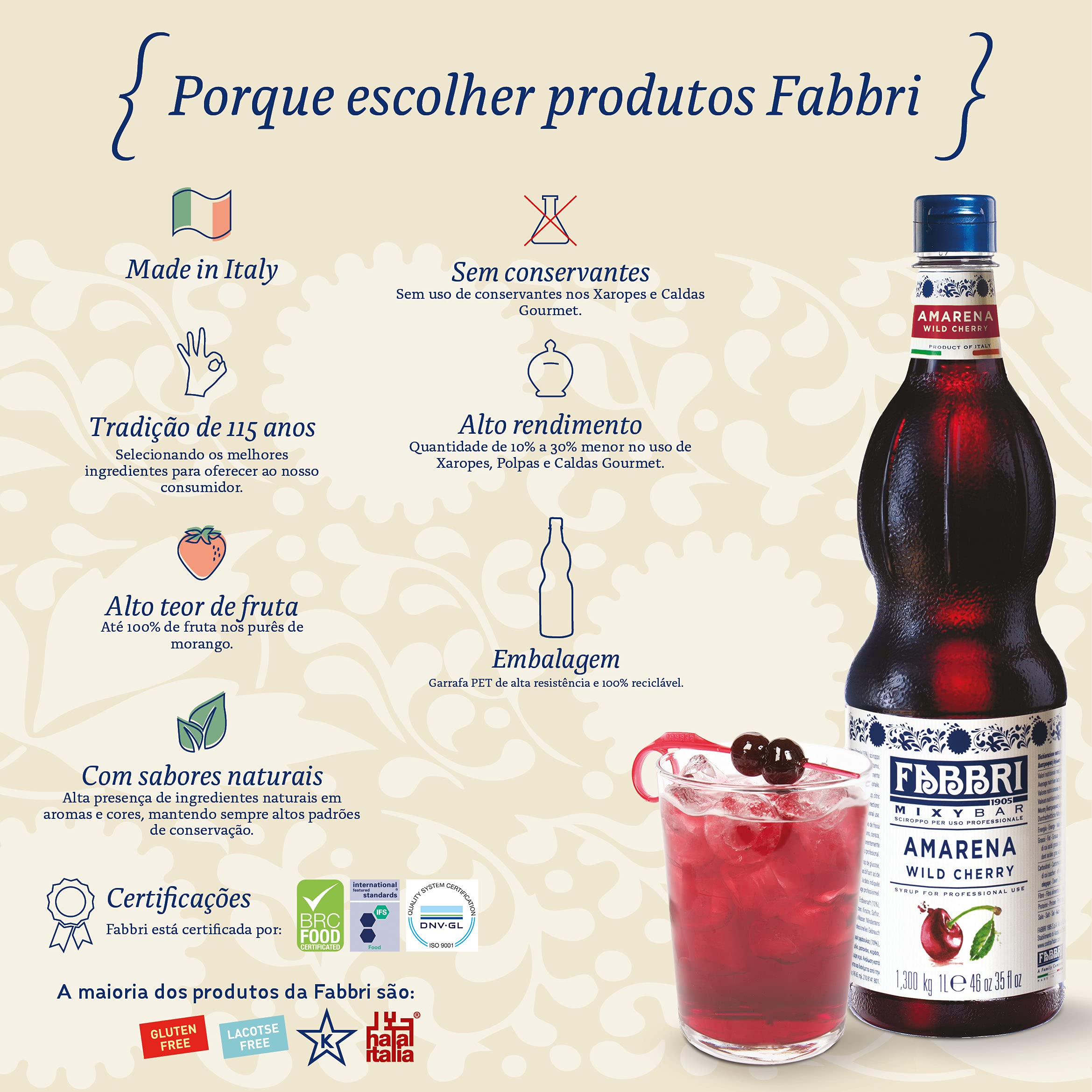 Fabbri botella de 1 litro junto a vaso para comparar capacidad y rendimiento