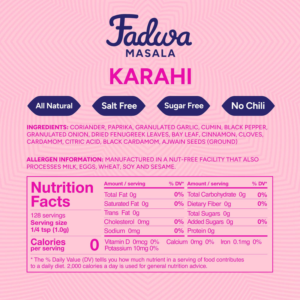 FADWA MASALA etiqueta con ingredientes naturales y sin aditivos artificiales