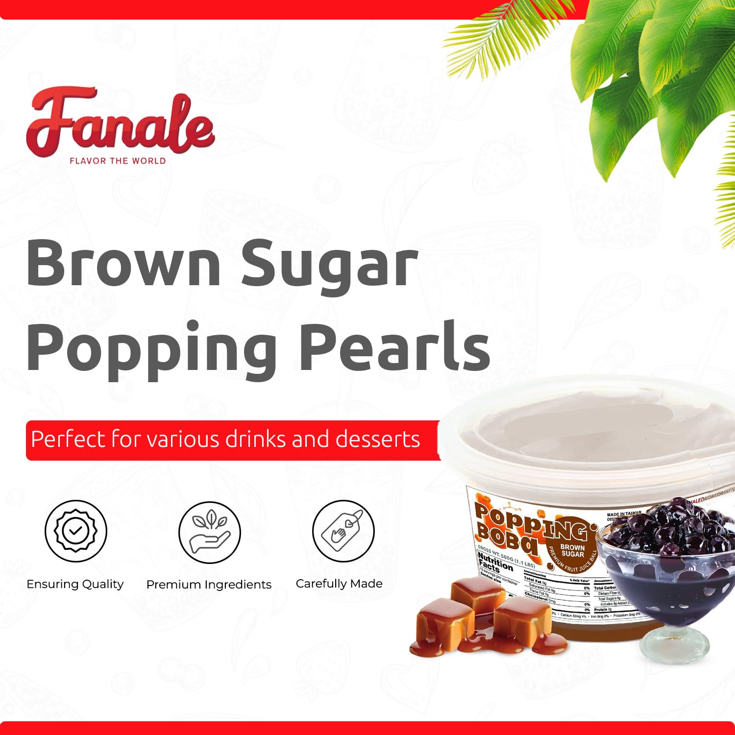 perlas Fanale servidas en un vaso de bubble tea para añadir dulzor y sorpresa