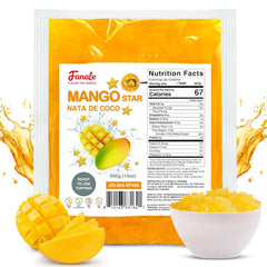 Fanale frontal del envase mostrando topping de nata de coco y beneficio visual