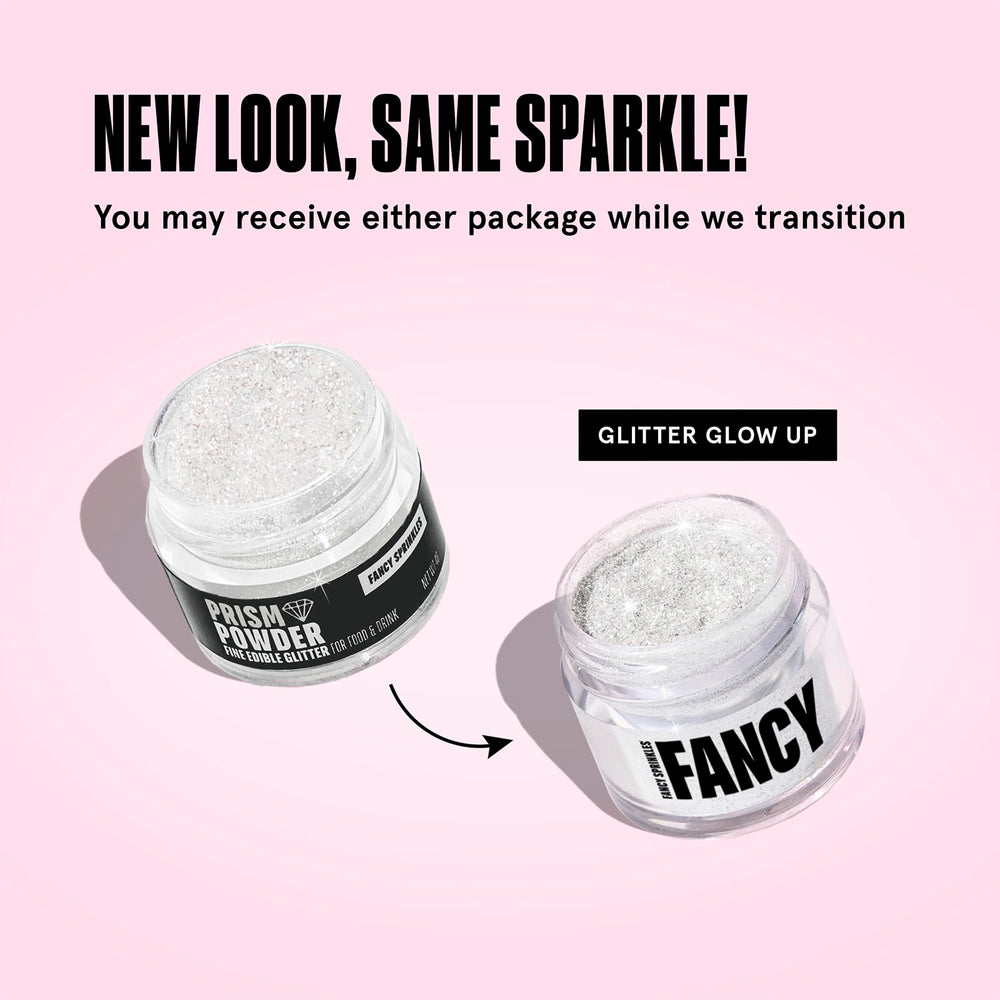 Fancy Sprinkles frasco abierto con polvo visible para ver cantidad y consistencia