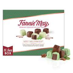 Fannie May caja frontal Mint Meltaways muestra regalo premium