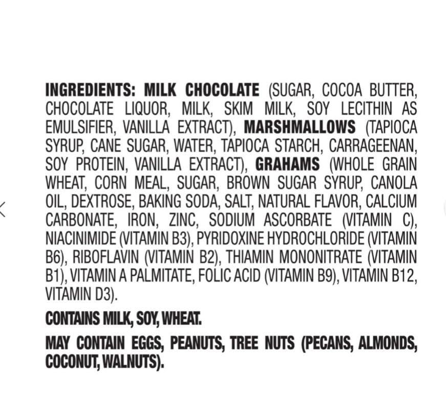 Fannie May etiqueta con información nutricional y fecha de consumo