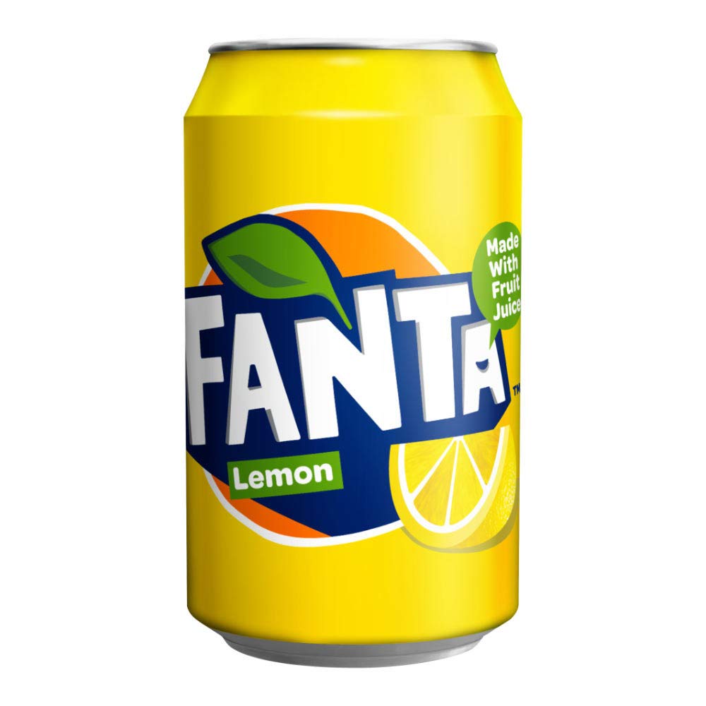 Fanta lata frontal sabor limón, refresco cítrico sin cafeína