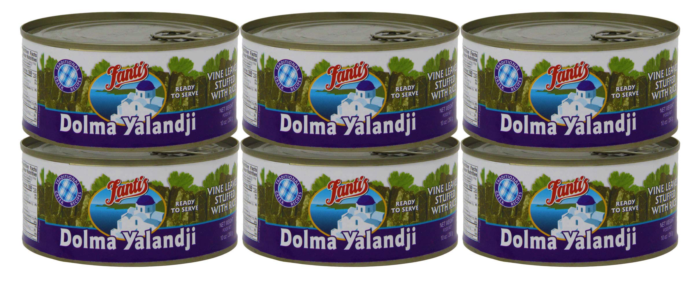 Fantis lata frontal mostrando dolmas listos para servir y conservación conveniente