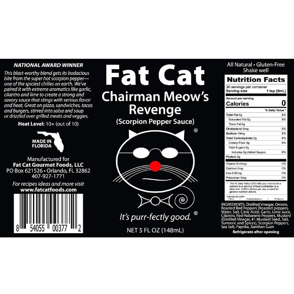 Fat Cat etiqueta con lista de ingredientes naturales, confirma calidad y aptitud