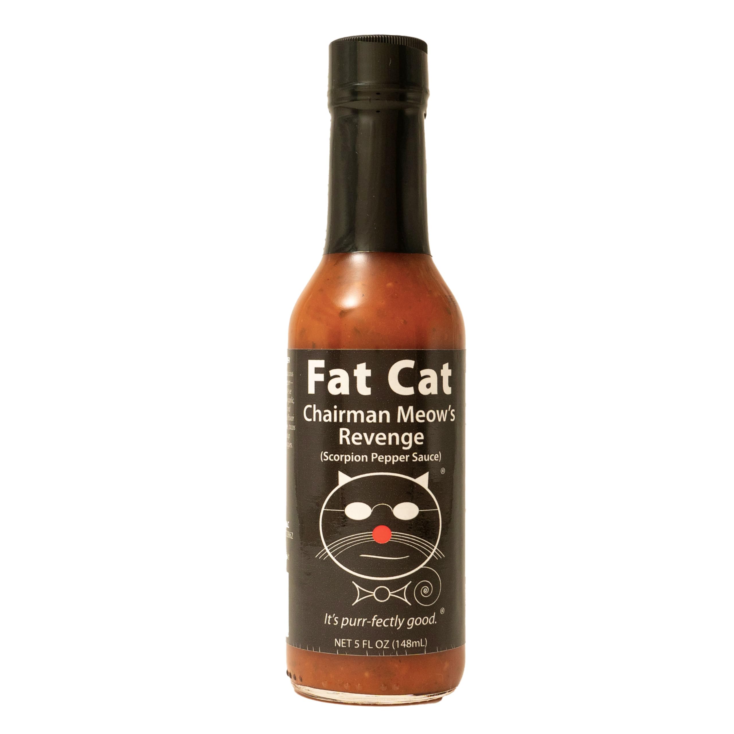 Fat Cat botella frontal mostrando etiqueta y color, destaca sabor gourmet
