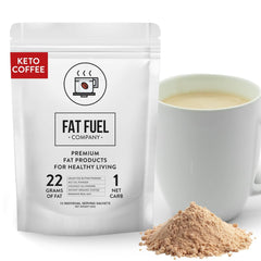 The Fat Fuel Company envase frontal mostrando 15 sobres y beneficios prácticos