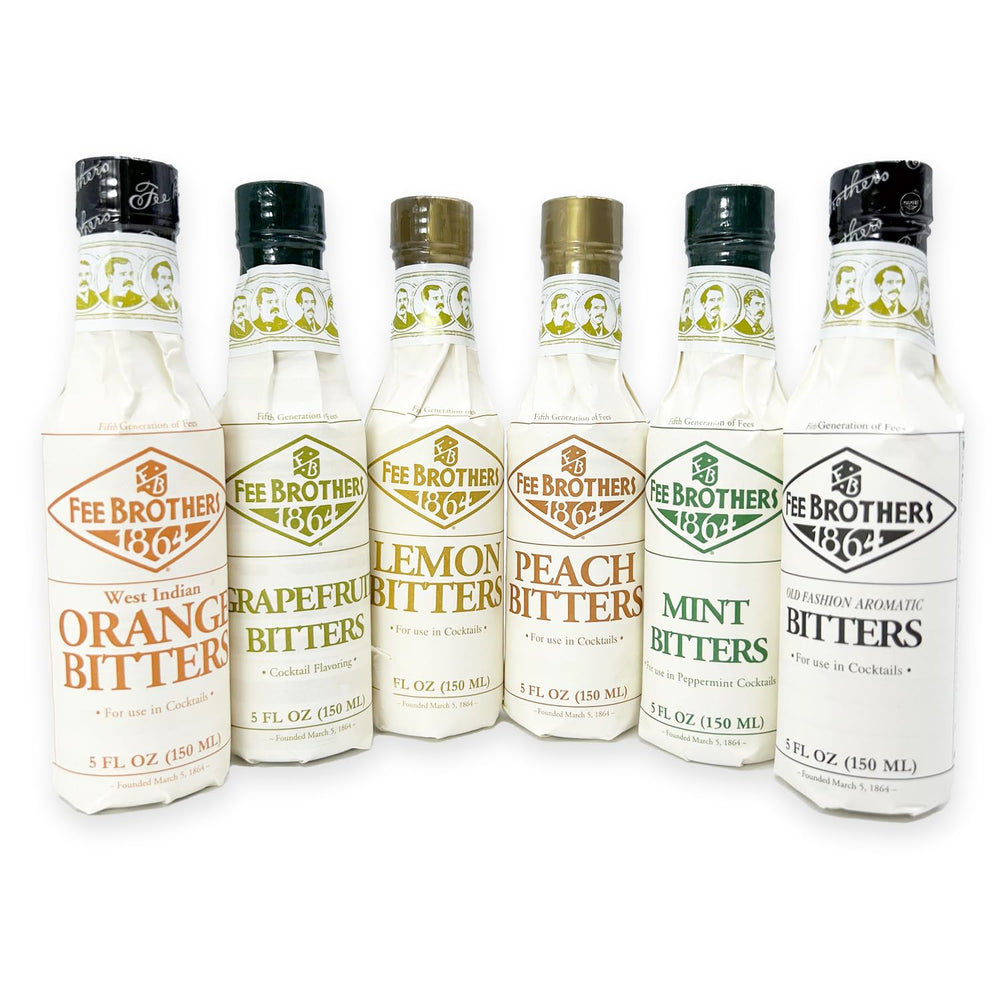 Fee Brothers set frontal mostrando las seis botellas, facilita elección y combinación rápida