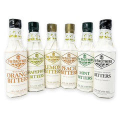 Fee Brothers set frontal mostrando las seis botellas, facilita elección y combinación rápida