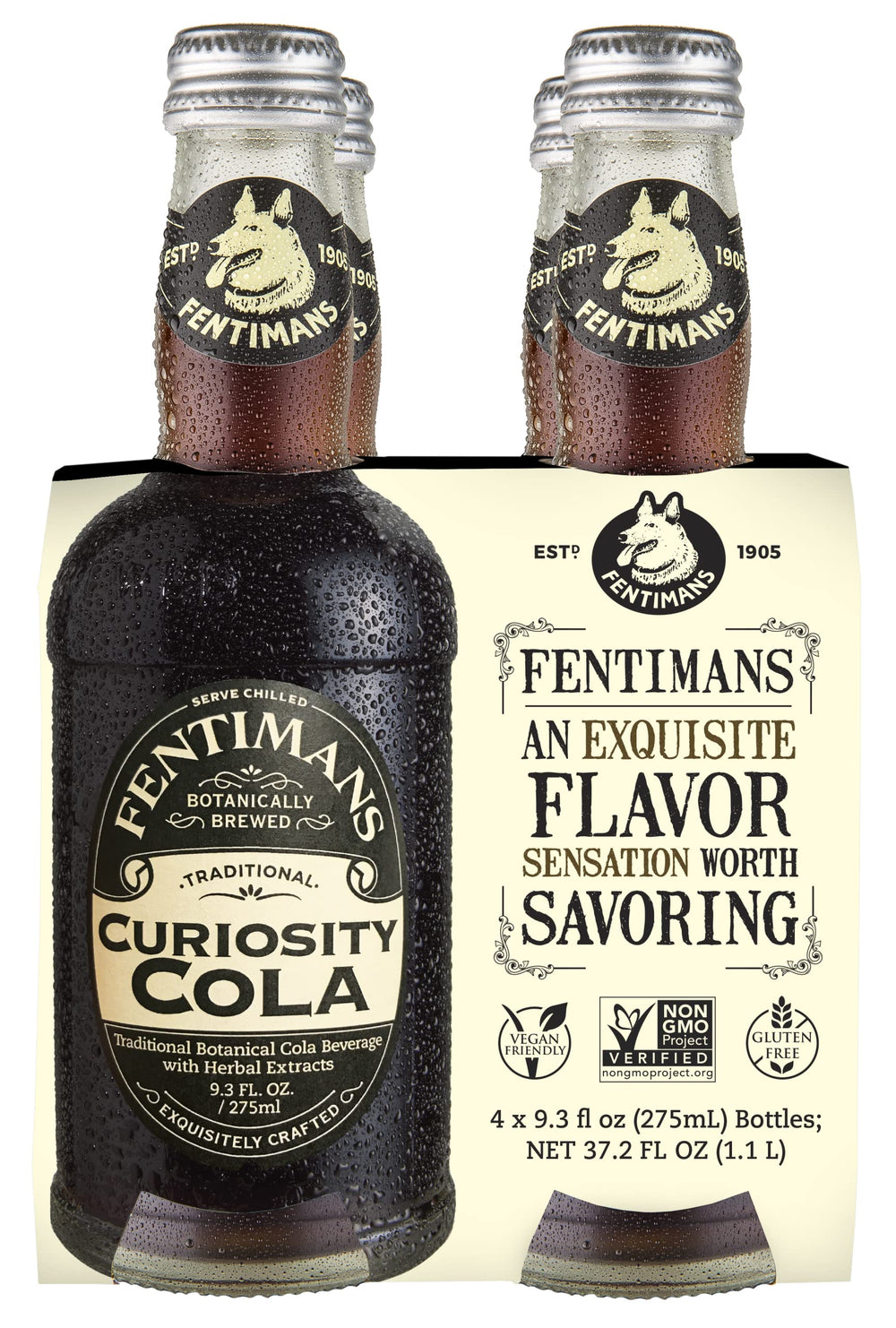 Fentimans frente pack de 4 mostrando el diseño y elegancia del envase