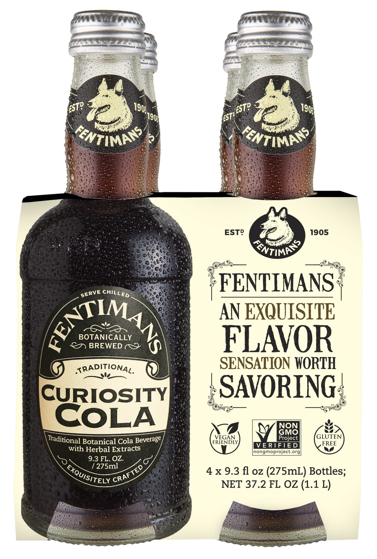 Fentimans frente pack de 4 mostrando el diseño y elegancia del envase