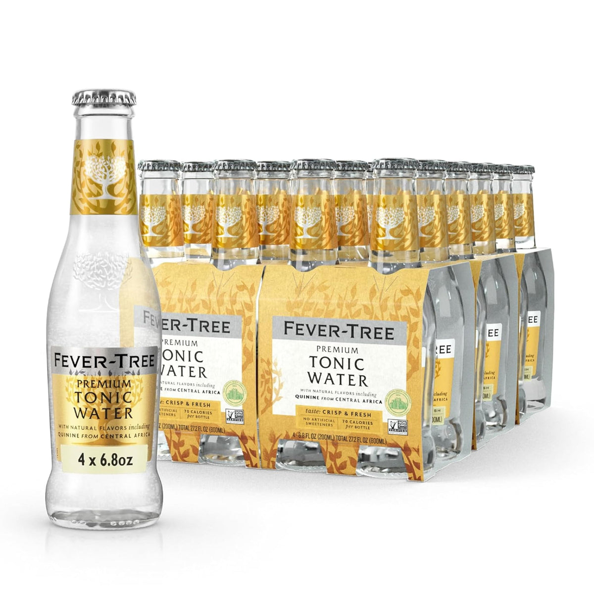 Fever-Tree botella frontal mostrando diseño premium para servir con gin