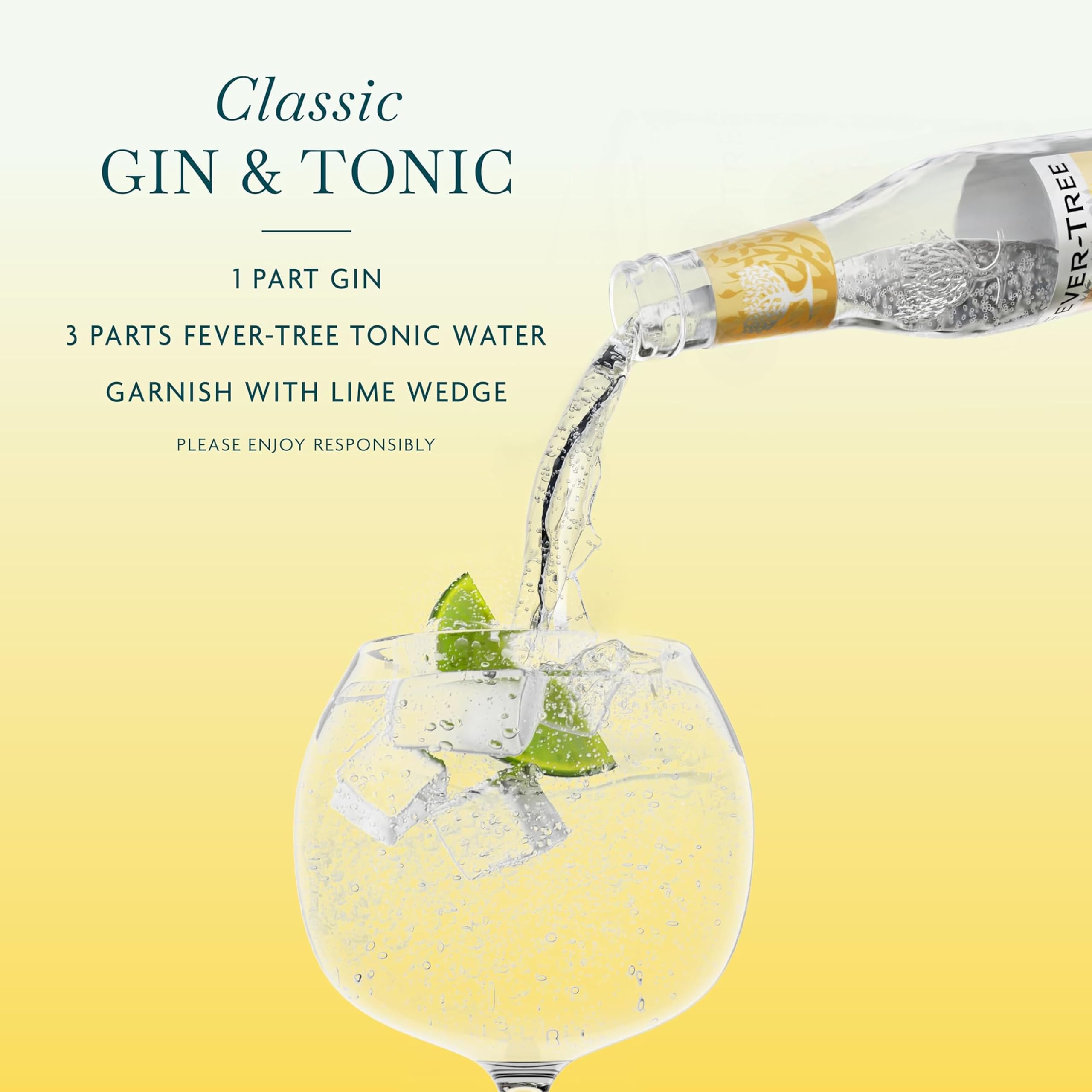 Fever-Tree paquete comparado con mano para ver tamaño de botella