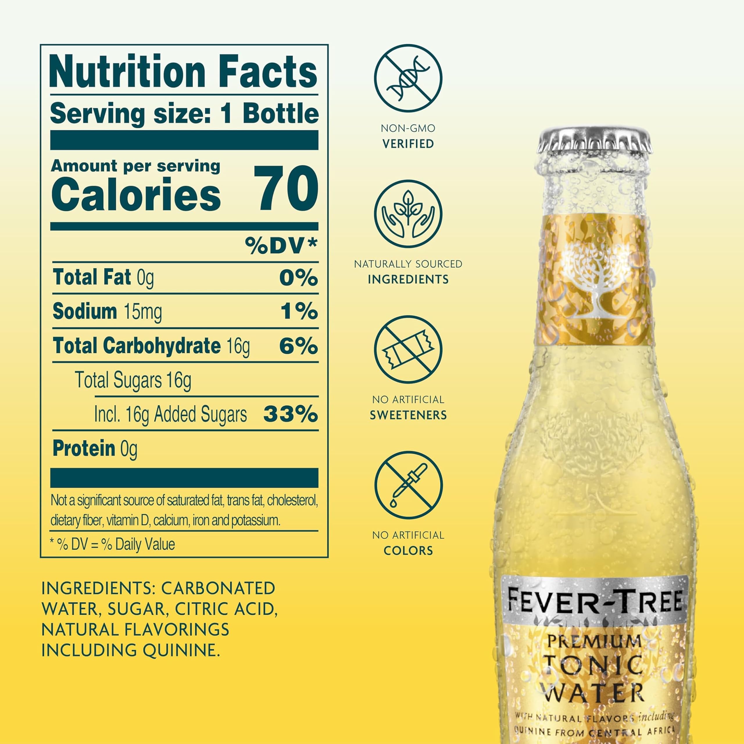 Fever-Tree detalle de etiqueta destacando ingredientes naturales y quinina