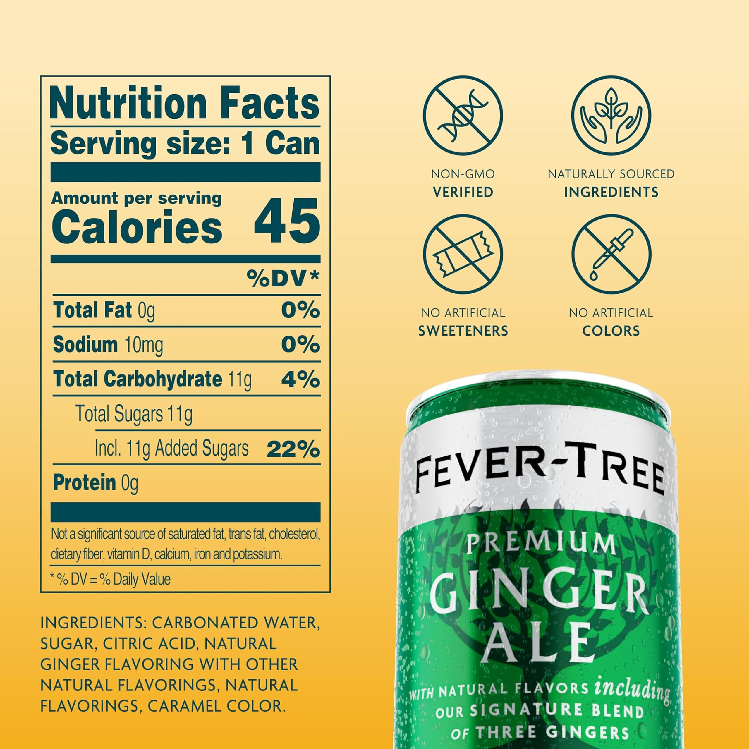 Fever-Tree etiqueta lateral destacando ingredientes naturales y origen