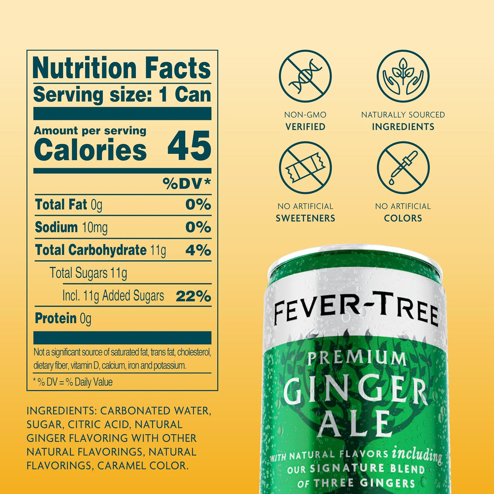 Fever-Tree etiqueta lateral destacando ingredientes naturales y origen