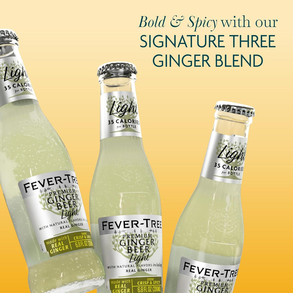 Fever-Tree Light Ginger Beer servida en copa con hielo, realza cócteles ligeros