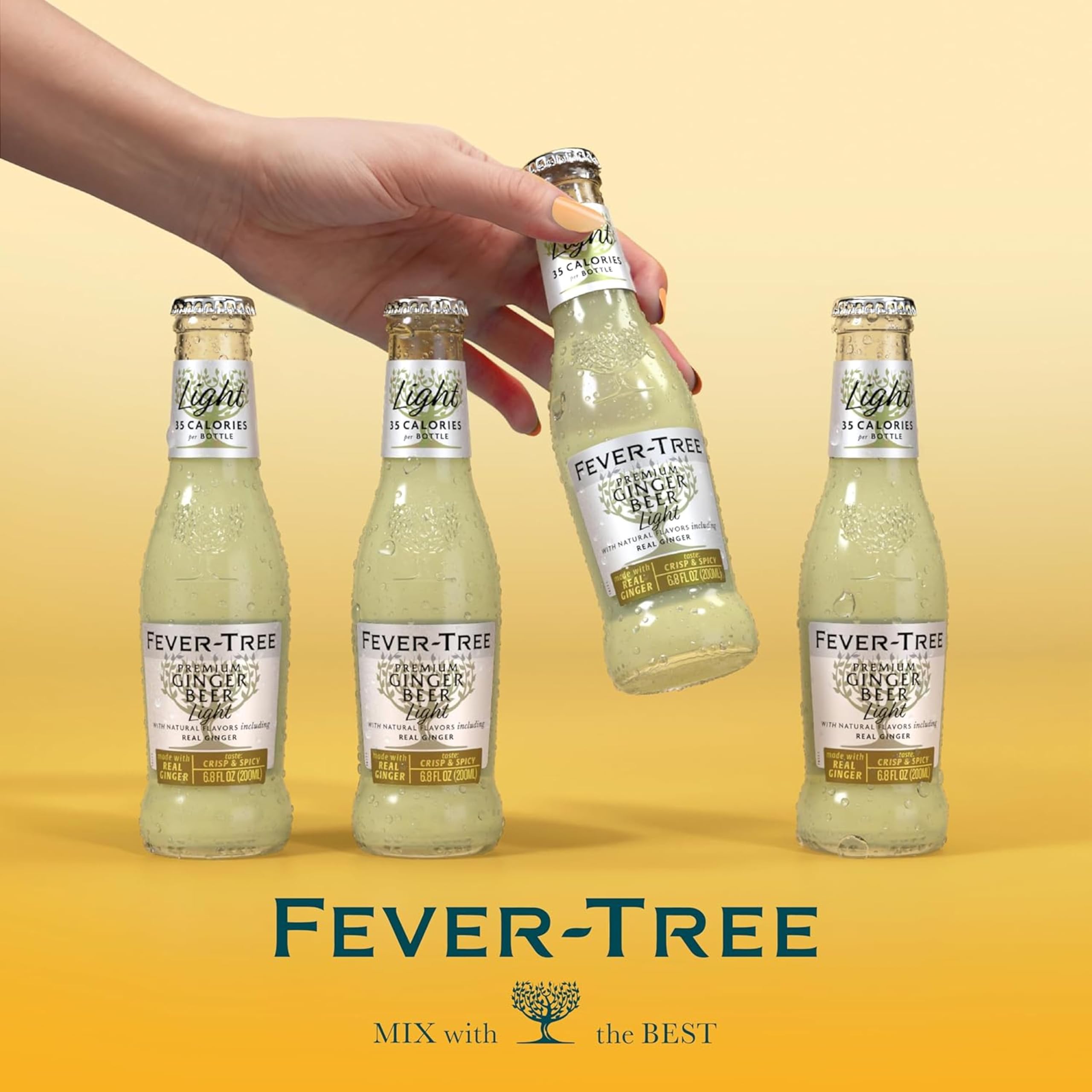 Fever-Tree Light Ginger Beer etiqueta en primer plano que destaca ingredientes naturales
