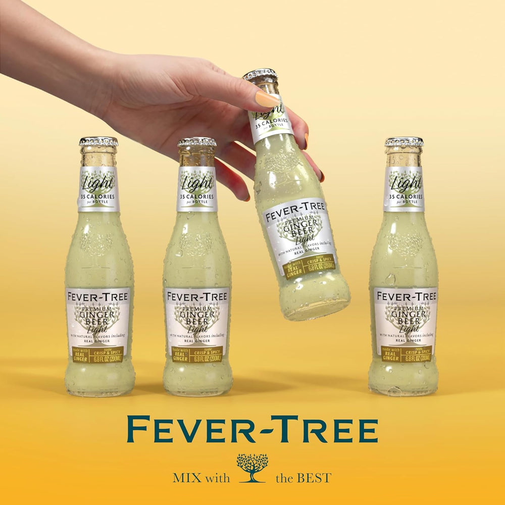 Fever-Tree Light Ginger Beer etiqueta en primer plano que destaca ingredientes naturales