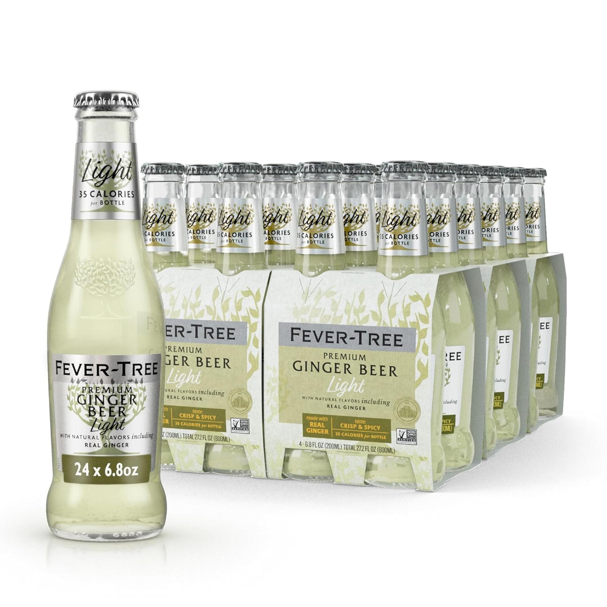 Fever-Tree Light Ginger Beer frontal mostrando botella de cristal y diseño premium
