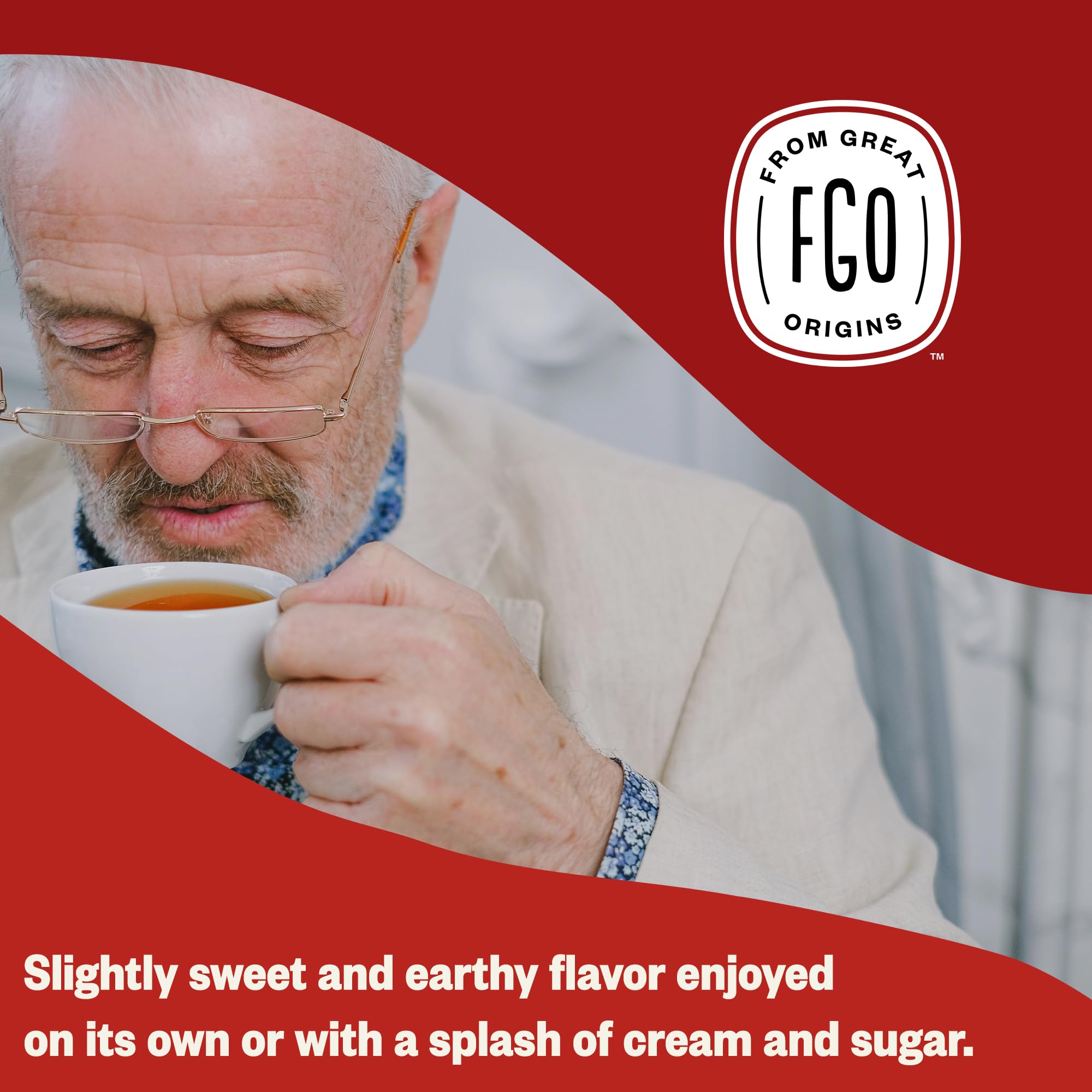 FGO rooibos servido en taza caliente para disfrute sin cafeína