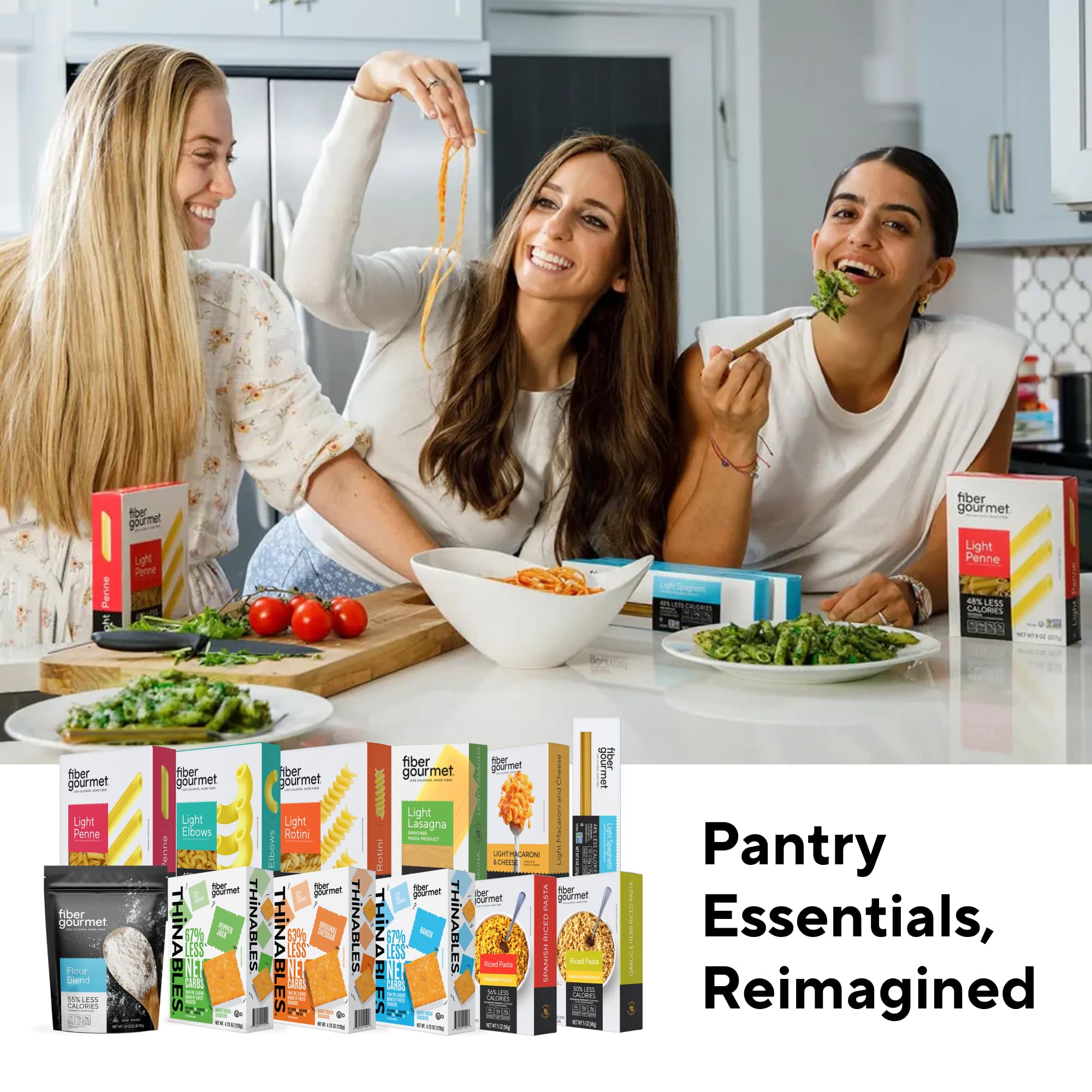 Fiber Gourmet comparación de tamaño de porción junto a ingredientes para control de raciones