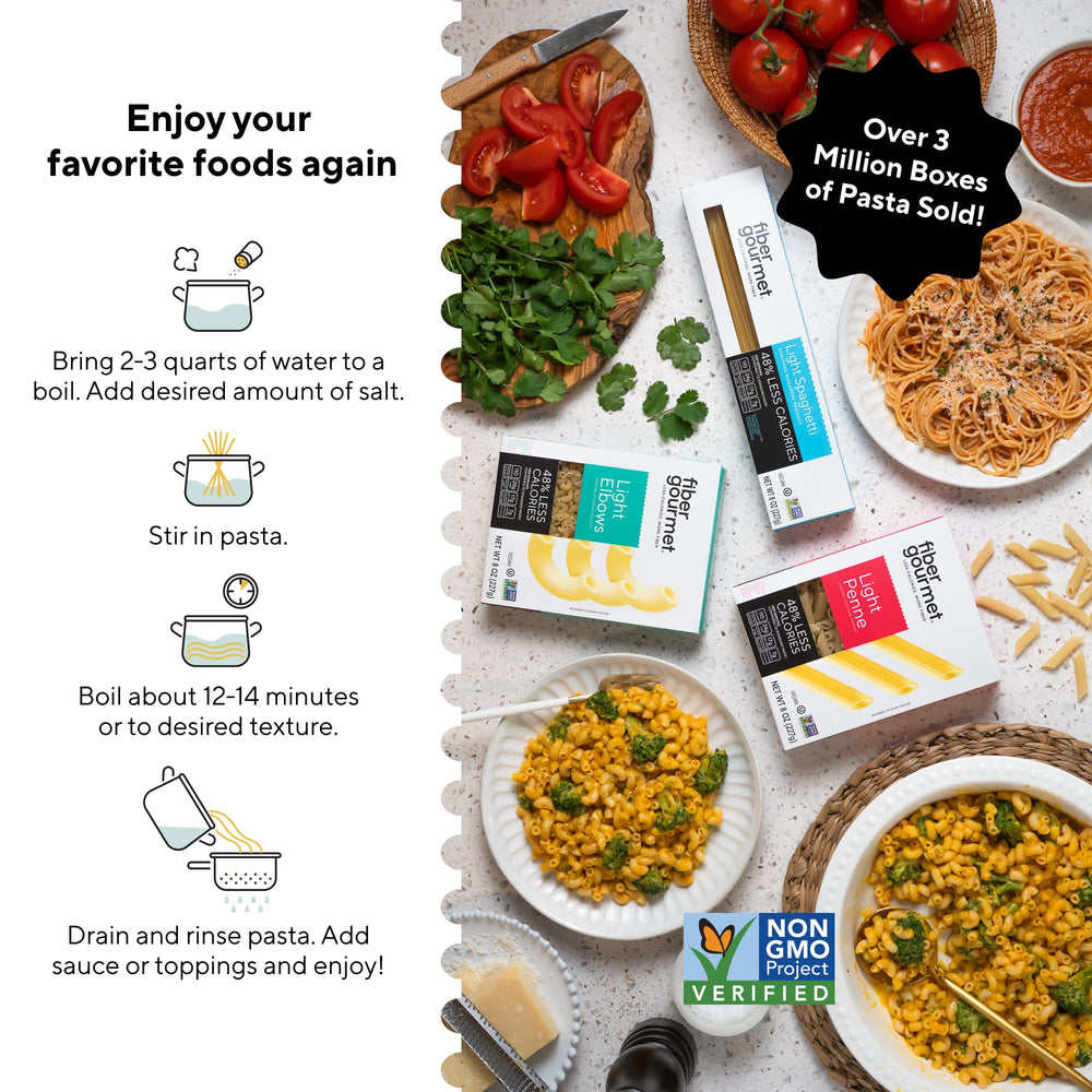 Fiber Gourmet rotini en ensalada colorida demostrando versatilidad y fibra