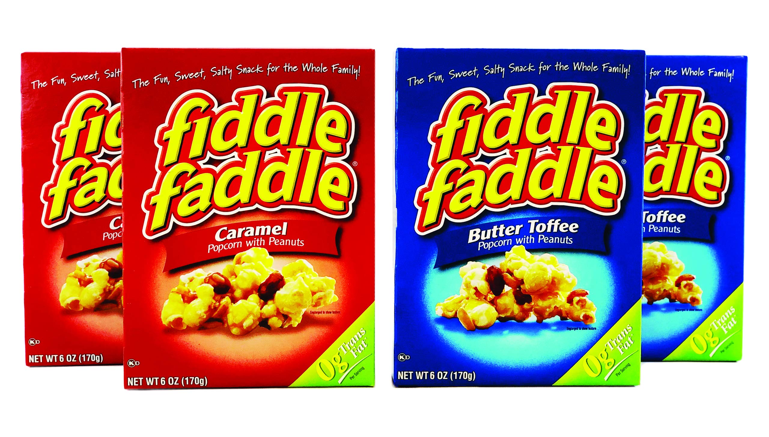Fiddle Faddle frente del empaque mostrando el pack combinado y conveniencia