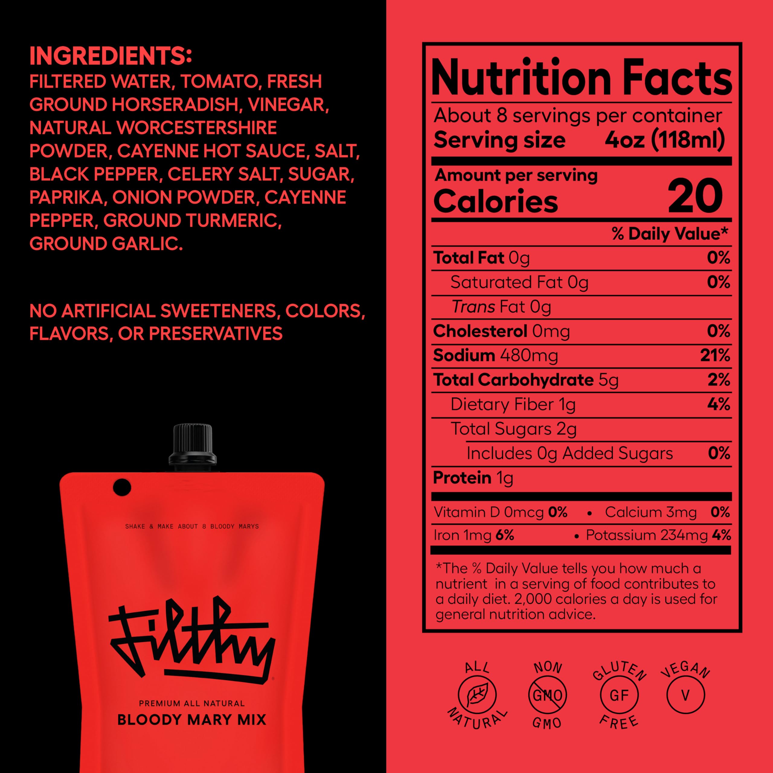 Filthy Food pouch junto a otros objetos para comparar tamaño 32 oz, práctico