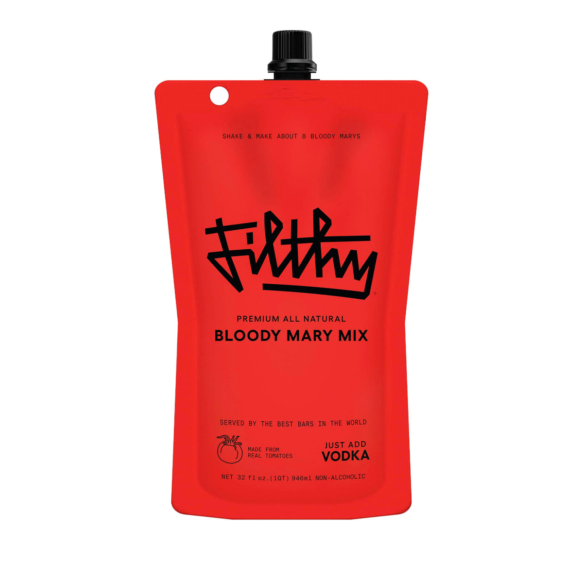 Filthy Food pouch frontal mostrando 32 oz y diseño compacto, ideal para llevar