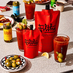 Filthy Food primer plano de textura del mix, tomate real y consistencia apetecible