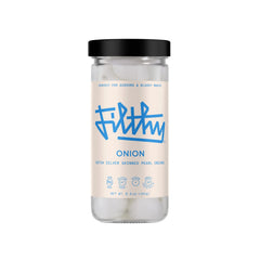 Filthy Food frasco delantero mostrando cebollitas brillantes y lista para usar