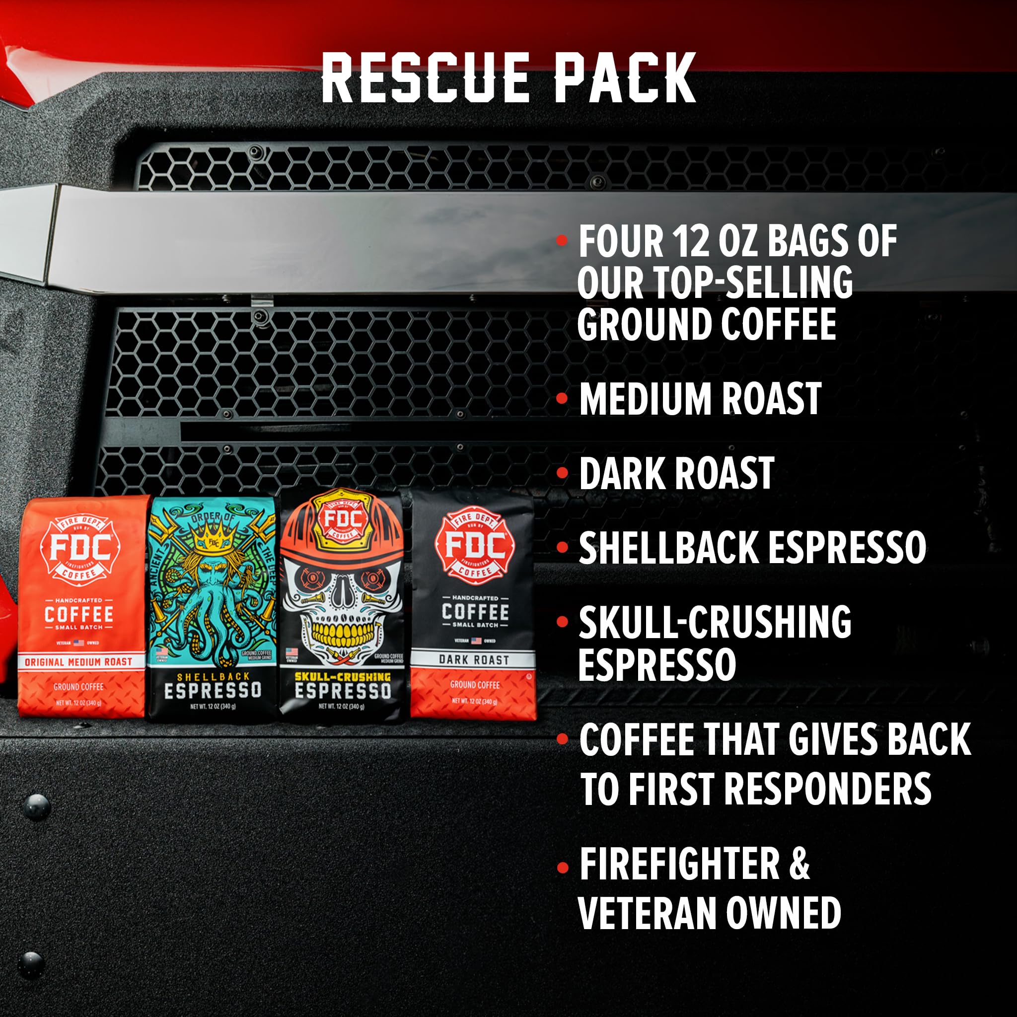 Fire Department Coffee primer plano de la molienda para apreciar textura y frescura