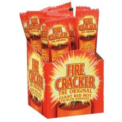 Firecracker envase frontal con salchichas picantes encurtidas, lista para snack