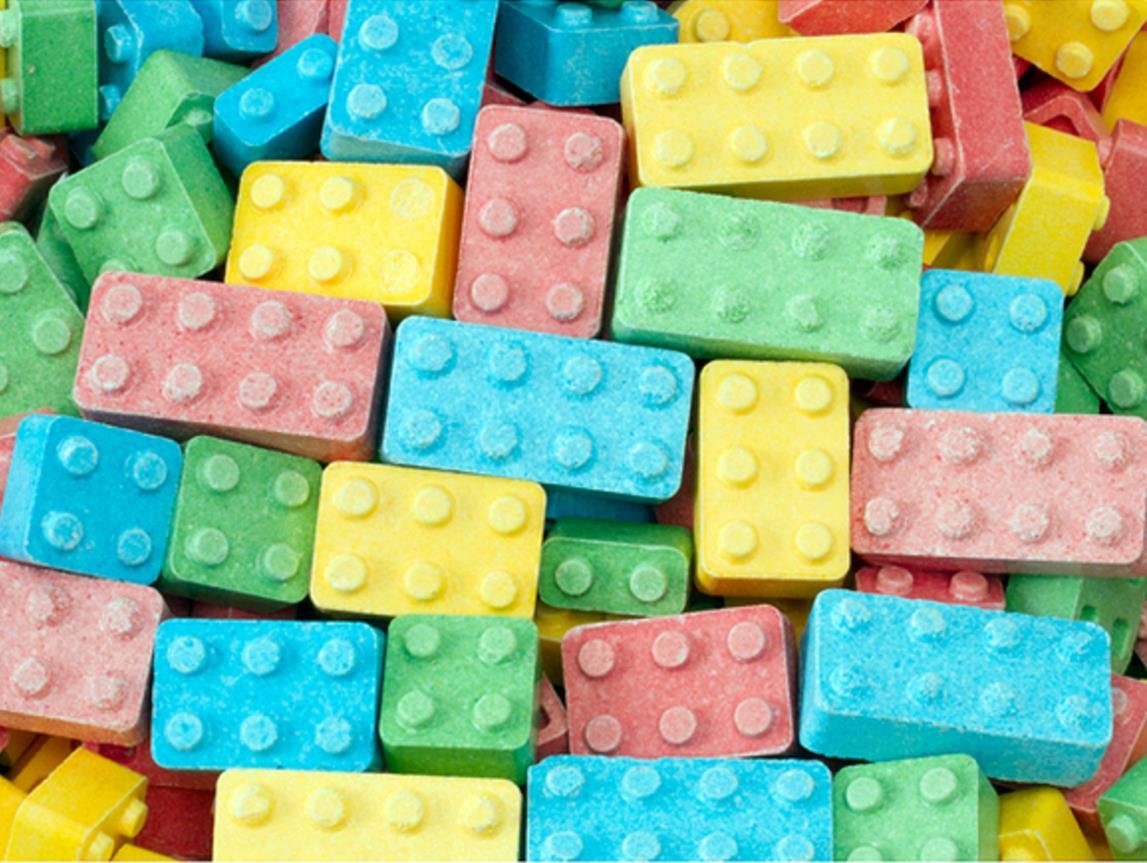 FIRST CLASS VENDING primer plano de bloques BUILDING Blox textura y colores para diversión