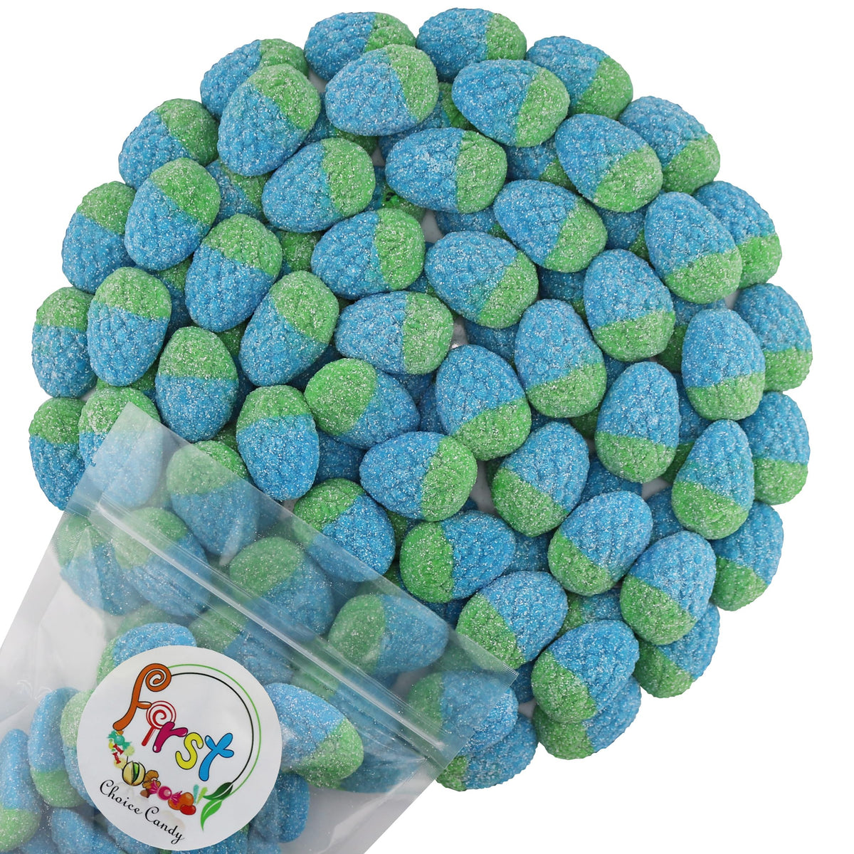 FirstChoiceCandy empaque frontal 2 lb que muestra el cierre reutilizable y cantidad