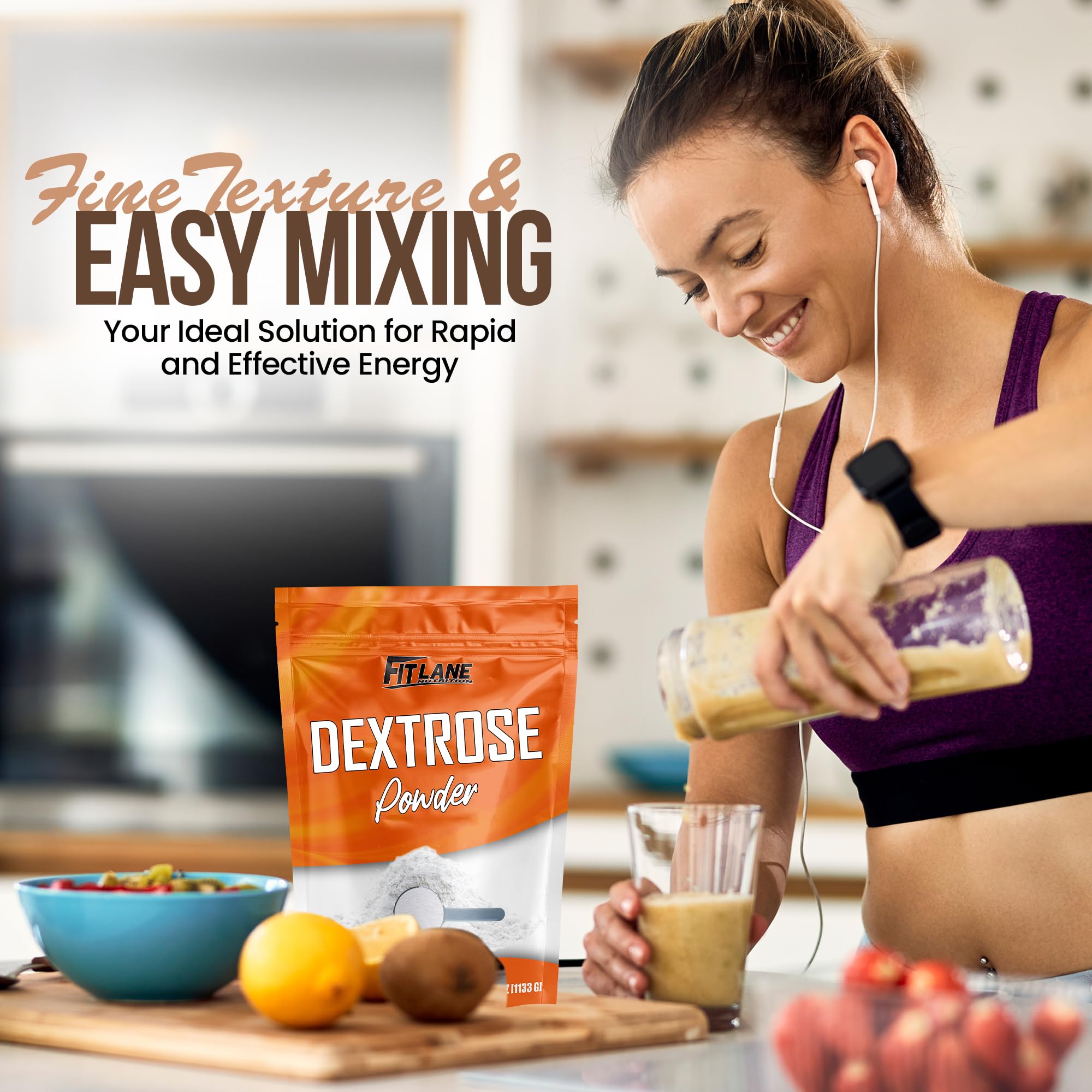 Fit Lane Nutrition taza medidora con dextrosa para dosificar con precisión en recetas