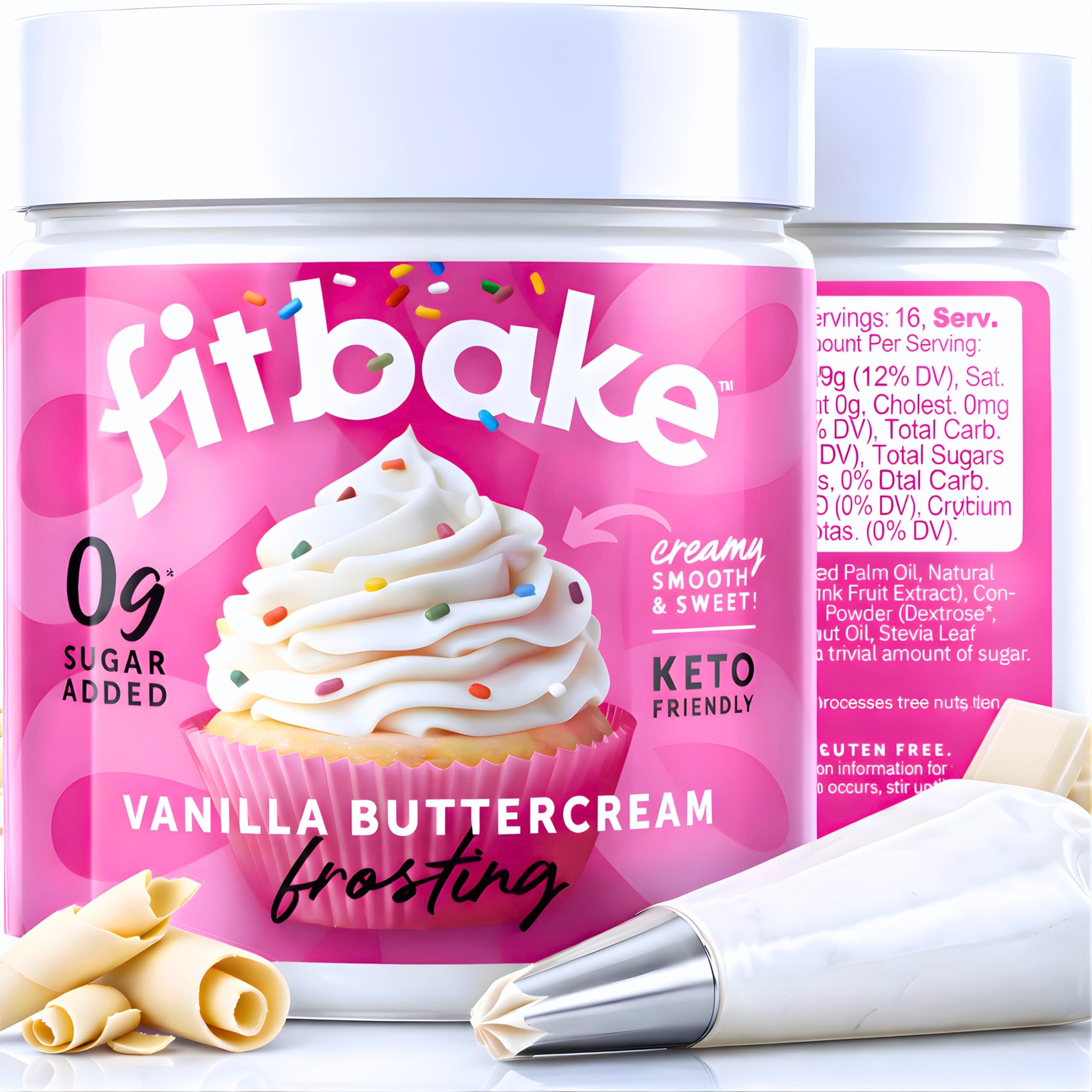 FitBake frasco frontal mostrando etiqueta clara y tamaño práctico