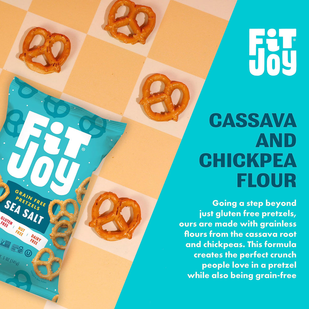 FitJoy pretzels en mesa de fiesta mostrando apto para compartir