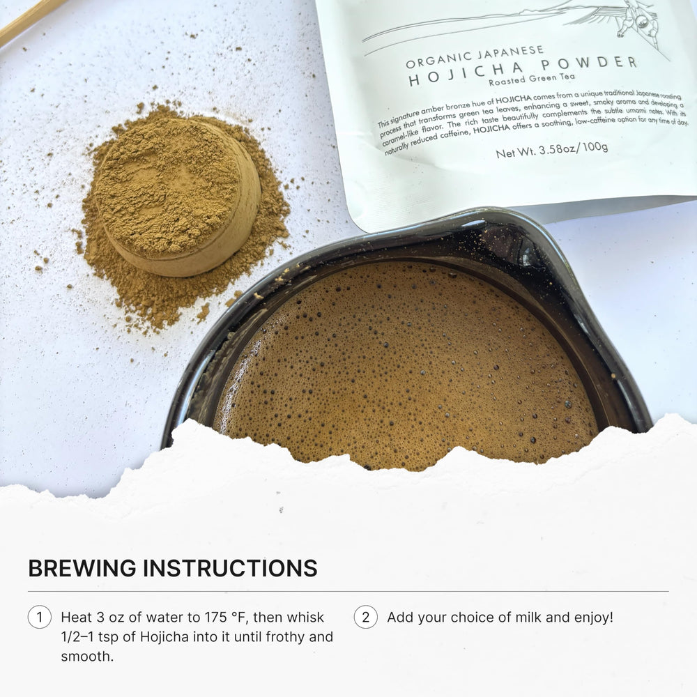 FKRO hojicha etiqueta con origen Tenryū y detalles artesanales